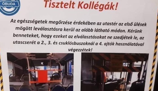 Koronavrus: lezrjk a BKV-s buszok utasternek elejt a sofrk vdelme miatt